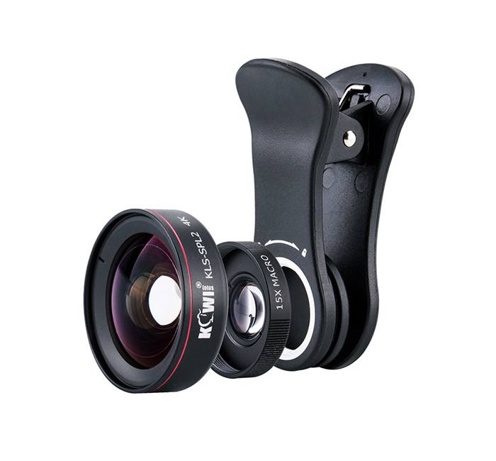 Kiwifotos Universal Vidvinkel & Makro 15x med klämma för mobiler